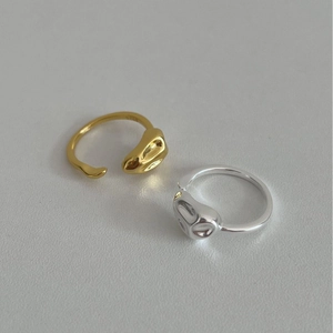 Minimalist S925 silver open rings in gold and silver with fluid irregular liquid metal design