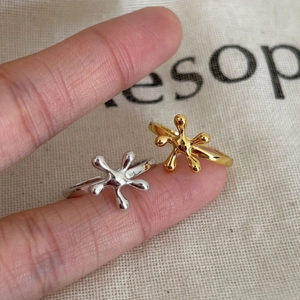 925 Sterling Silver Liquid Metal Splash Ring Adjustable Open Ring Polished Gold Silver Flower Splatter Fashion Jewelry
