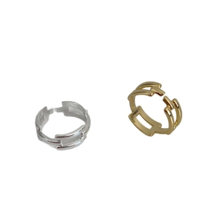 925 silver geometric chain rings set in gold and silver finish with adjustable open bands