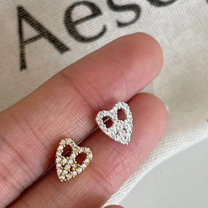 925 Sterling Silver Heart Shaped Rhinestone Stud Earrings Fashion Sparkling Hollow Out Ear Jewelry For Women Elegant Gift