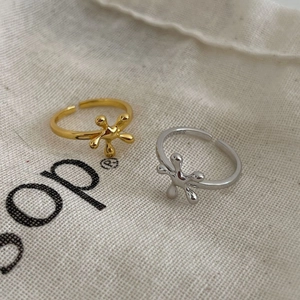 Artistic S925 sterling silver camellia flower open rings in gold and silver finish