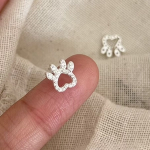 925 Sterling Silver Cat Claw Heart Hollow Drop Earrings For Women Cute Animal Paw Rhinestone Pave Dangle Jewelry Gift