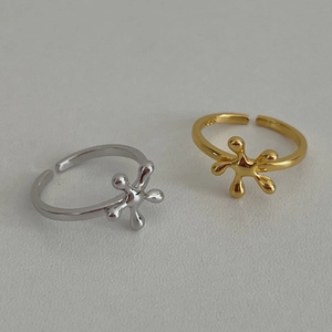 Adjustable S925 sterling silver rings in gold and silver with liquid metal splash design