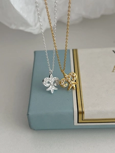 Detailed shot of S925 sterling silver iris flower pendant with sparkling zircons
