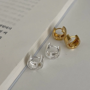 Minimalist S925 sterling silver U-shaped hoop earrings with gold and silver zircon inlay