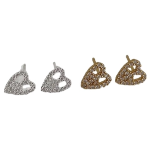 925 sterling silver hollow heart stud earrings with sparkling cubic zirconia in gold and silver
