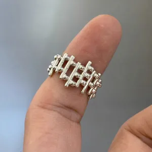 Bague en Argent Sterling 925 Géométrique Échelle pour Femmes Réglable Perle Clôture Bague Bijoux Minimalistes Argent Or Plaqué