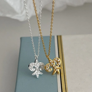 S925 silver fleur-de-lis necklaces in gold and silver finish with sparkling zircon