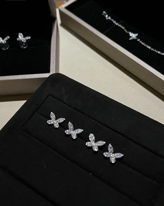 Exquisite 925 sterling silver butterfly earrings and necklace set with sparkling zirconia