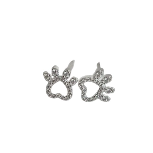 Minimalist S925 sterling silver hollow cat paw earrings with pavé zircon crystals