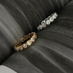 Ensemble de bagues en argent S925 avec zircons en forme de cœur style éternité
