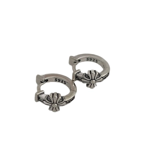 Vintage 925 sterling silver hoop earrings with embossed cross flower pattern