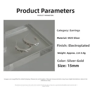 Detailed specs for 925 sterling silver geometric stud earrings with diamond pavé finish