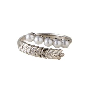 S925 sterling silver wheat ear ring with five pearls and elegant crossover design