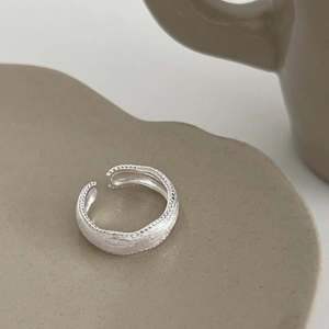 Anello Aperto in Argento Sterling 925 per Donna Texture Spazzolata Bordo Perlato Regolabile Gioielli di Moda in Stile Coreano Minimalista