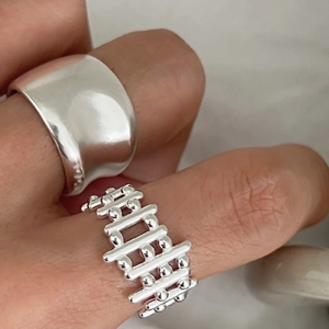 Ensemble de bagues en argent sterling S925 avec anneau large et tissage moderne