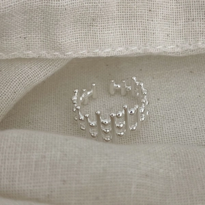 Bague ouverte en argent sterling S925 avec motif de clôture géométrique et perles