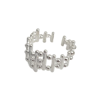 Bague ouverte en argent sterling S925 avec design tissé de barrière et perles