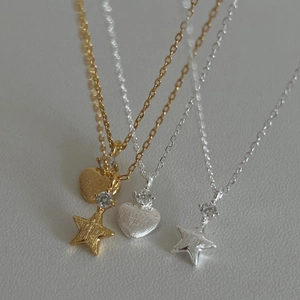 Collier Pendentif Cœur Étoile en Argent Sterling 925 pour Femme Or Argent Brossé Strass Bijoux Minimalistes Cadeau