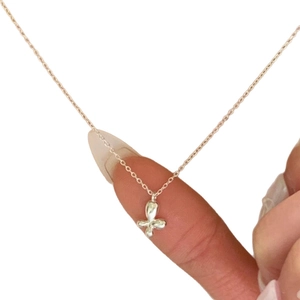 Elegant S925 sterling silver necklace with butterfly pendant and fine cross chain