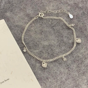 S925 sterling silver double-layer bracelet with sparkling heart and round crystal charms
