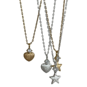 Colliers avec pendentifs étoile et cœur en argent 925 brossé avec incrustation de zircon