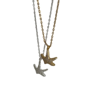 925 sterling silver starfish pendant necklaces with crystals in gold and silver finish
