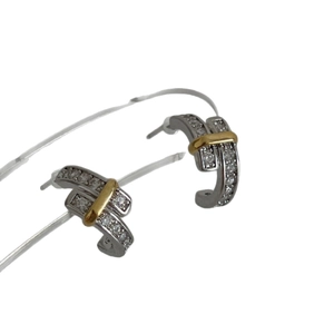 925 silver C-shaped hoop earrings with gold-rimmed cross and cubic zirconia stones