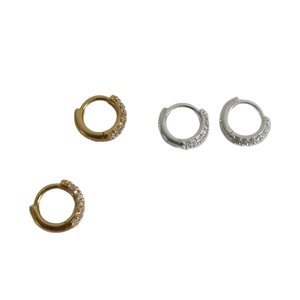 Boucles d'oreilles créoles en argent 925 avec zircons en finitions or et argentées