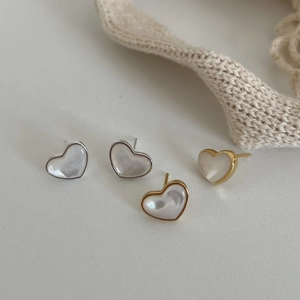 Heart Stud Earrings With 925 Sterling Silver Earring Post Mother Of Artificial Pearl Inlaid Gold Silver Small Exquisite Women Jewelry