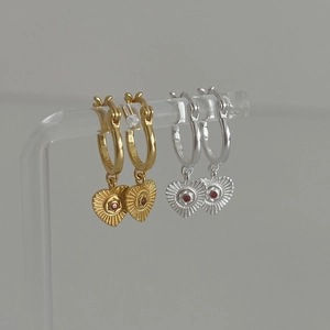 Orecchini a Cerchio in Argento Sterling 925 Retrò Francese Ciondolo a Cuore con Strass Gioielli Minimalisti Geometrici Donna