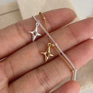 925 Sterling Silver Four Pointed Star Pendant Necklace For Women Rhinestone Minimalist North Star Satellite Chain Jewelry