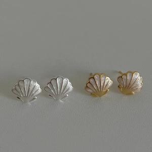 Boucles d'Oreilles Clous en Argent Sterling 925 Forme Coquille Avec Incrustation de Nacre Style Océan Bijoux Femme