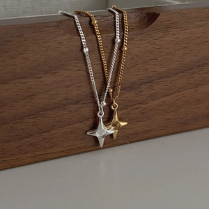 S925 sterling silver star pendant necklace in gold and silver finish with gems