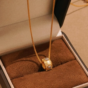 Women's 925 Sterling Silver Cylinder Pendant Necklace Gold Plated Polaris Star Frosted Rhinestone Minimalist Jewelry Gift