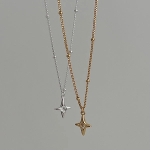 Minimalist S925 sterling silver star pendant necklace with cubic zirconia on satellite chain