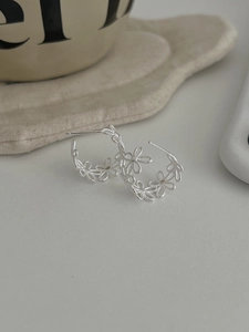 Detailed view of S925 silver lace hollow flower earrings with delicate filigree texture