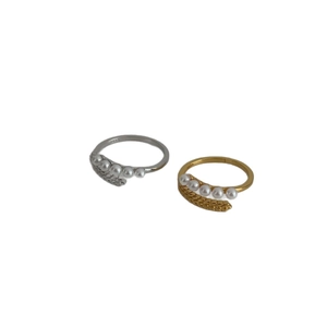 Anelli spiga di grano in argento sterling S925 con eleganti perle bianche in oro e argento