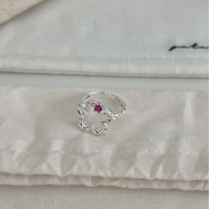 925 Sterling Silver Hollow Flower Open Ring Sweet Heart Rhinestone Adjustable Finger Ring Elegant Jewelry Gift for Women