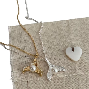 S925 sterling silver mermaid tail necklace with white pearl and sparkling crystals