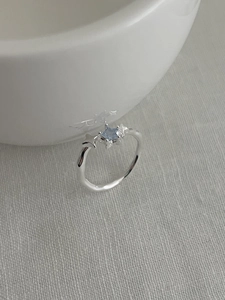 Macro view of S925 silver ring featuring blue star-shaped zircon and layered star details