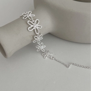 S925 Sterling Silver Hollow Flower Necklace And Bracelet Jewelry For Women Elegant Rhinestone Daisy Floral Accessories