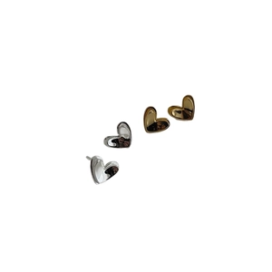 Minimalist S925 sterling silver and gold 3D heart stud earrings set in polished finish