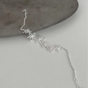 Elegant S925 sterling silver hollow flower necklace and bracelet jewelry set for women