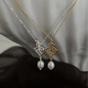 925 Sterling Silver Freshwater Pearl Necklace For Women Vintage Hollow Pendant Teardrop Pearl Necklace Elegant Jewelry For Valentine Gift