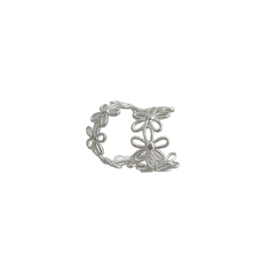 Elegant S925 silver lace hollow flower ear cuff with delicate floral pattern design