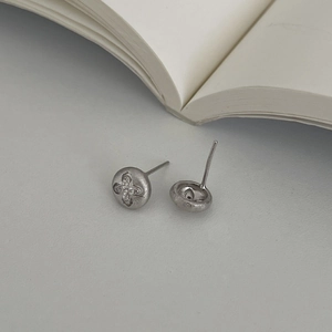S925 Sterling Silver Four-Leaf Clover Stud Earrings Brushed Round Rhinestone Inlaid Minimalist INS Style Jewelry Gift For Women