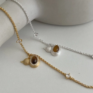 Elegant S925 silver gourd bracelet with tiger eye stone and sparkling zircons set