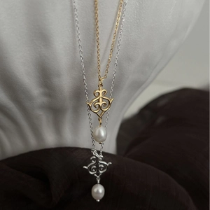 Elegant S925 silver pearl necklaces in gold and silver with vintage filigree pendants