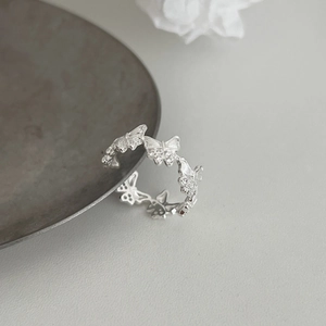 Bague papillon en argent S925 avec micro-diamants et texture en métal brossé